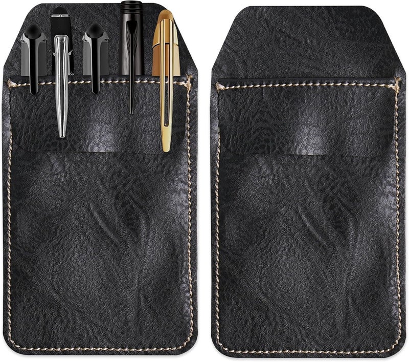 Haecsfl 2 Pieces PU Leather Pocket Protector,Pen Pouch Holder Organizer for Shirts, Lab Coats, Pants - Multi-Purpose - Holds Pens, Pointers, Pencils, and Notes(2-Black) - Image 1